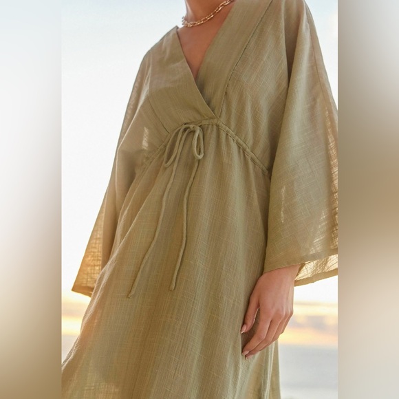 KHAKI GREEN KAFTAN DRESS - XL - NEXT DIRECT - COTTON MIX - Picture 2 of 7